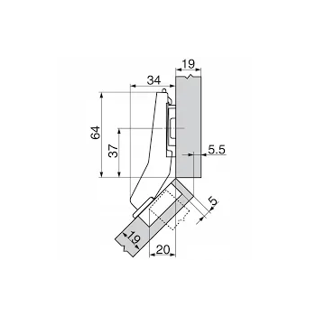 Zawias Blum +45' częściowo nakładany, zintegrowany blumotion, CLIP TOP, 79B9658